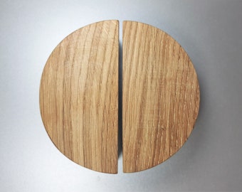 Lot de 2 poignées en bois en forme de demi-lune - Poignées de meuble en chêne massif - Boutons demi-cercle minimalistes