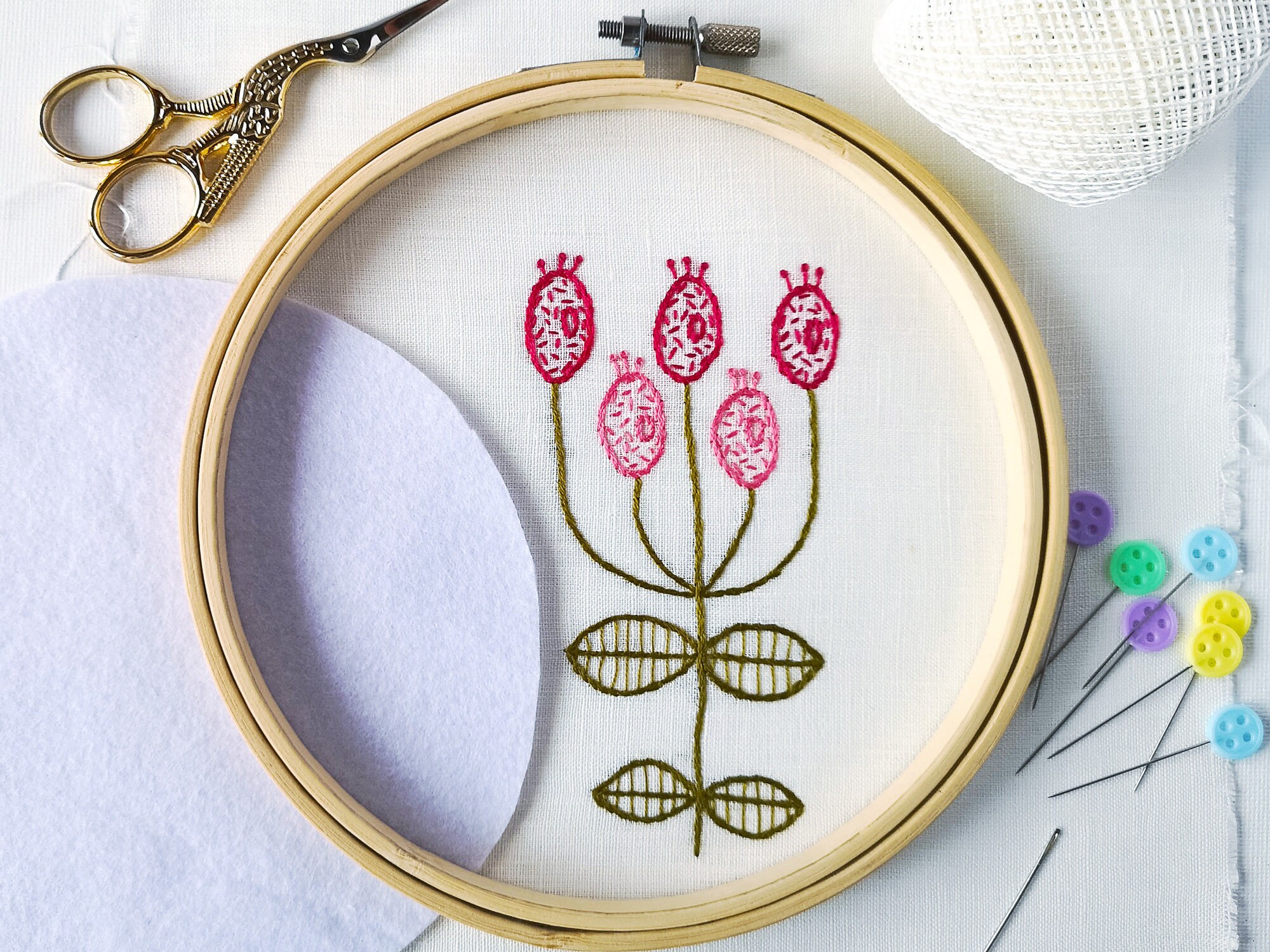 Hand Embroidery Pattern for Beginners Pink Abstract Flower Etsy