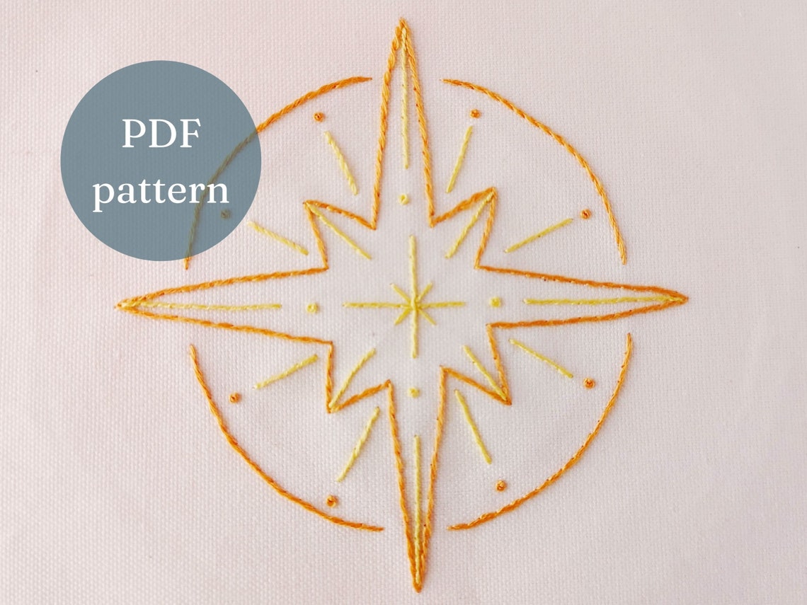 North Star Pattern for Hand Embroidery. Beginner Friendly Etsy