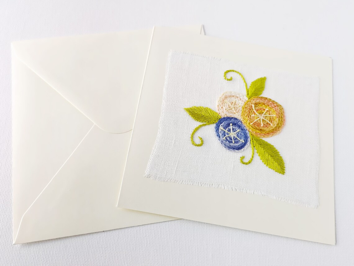 Hand embroidered greeting card with modern flowers blank Etsy