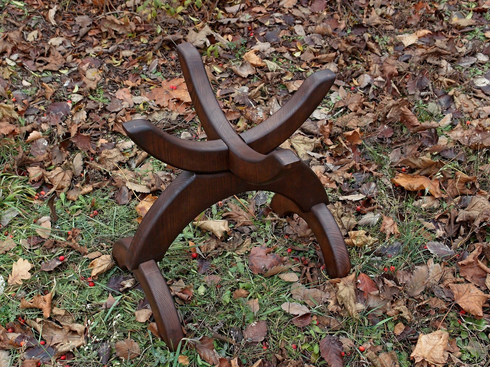 Support Triangulaire En Bois Pour Handpan / Tambour à Main - Réglable, Antidérapant - Hauteur 49-55 Cm, Bois De Hêtre - 2