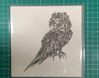 Robot Macaw Greetings Card (Recycled Paper) 150mm x 150mm