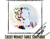 White Cotton Fabric Lampshade with Hand Painted Cheeky Monkey Pom Pom Design