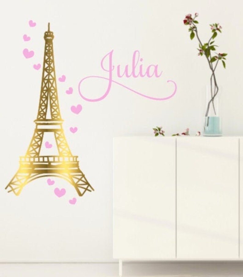 Custom Paris Vinyl Wall Sticker Eiffel Tower Name Wall Sign Etsy