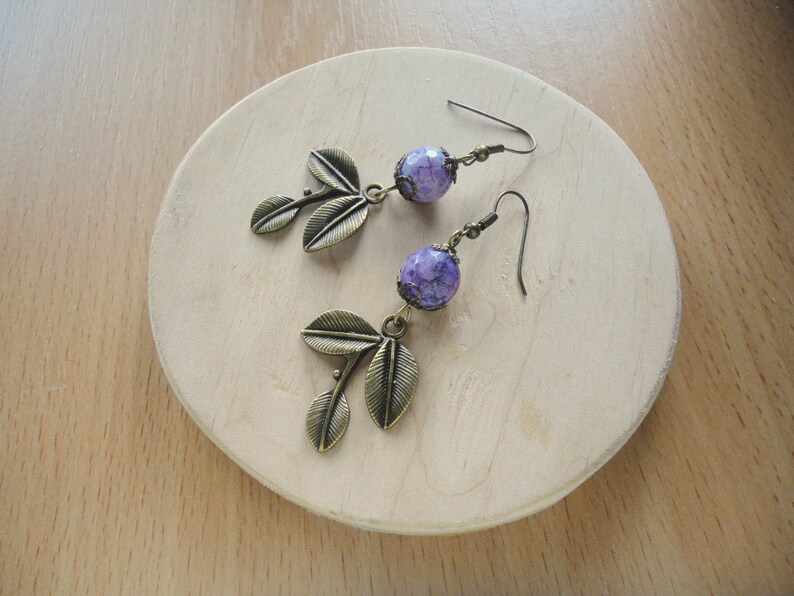 boho chic jewelry leaf earrings Purple earrings best friend gift agate earrings Tinkerbell earrings violet earrings Romantic earrings