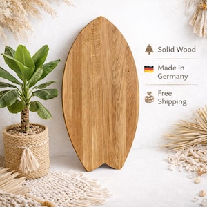 Tampo de mesa em carvalho maciço com design de prancha de surf | Feito à mão | Mesa de centro e mesa lateral | Mesa de centro, tampo de mesa, presente, mesa de jantar