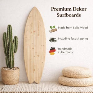 Hoogwaardige wanddecoratie in de vorm van een surfplank van massief hout in de vorm van een vis | Boho wanddecoratie | Handgemaakt in Duitsland | Surfdecoratie | Cadeau voor surfers, mannen en vrouwen | DIY