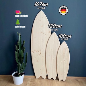 Decorative surfboard “plain” made of solid wood 100 / 120 / 167 cm to paint / design yourself diy