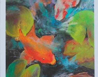 Koi Pond Frenzy Painting - Giclee Print from the Original Pastel