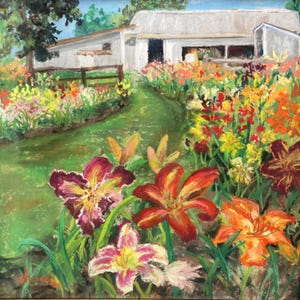 Pastel Painting of a  Daylily Farm Painted on Location