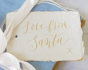 Personalised Christmas Gift Tag, Luxury Gift Tag in Calligraphy, Handmade Paper Gift for Wife, Love From Santa