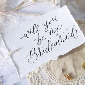 Bridesmaid Proposal Calligraphy Tags, Wedding Favour Gift Tags, Handwritten Torn Paper Labels, Party Place Cards image 1