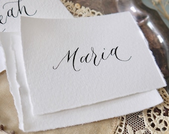 Torn Edge Name Place Cards, Calligraphy Table Setting Wedding, Luxury Handwritten Name Cards, Custom Lettering Dinner Party Place Settings