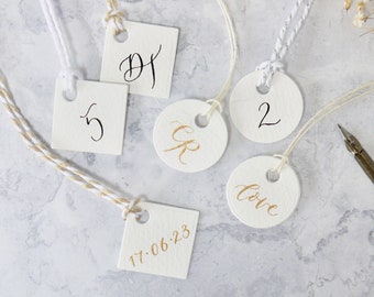 Handwritten Calligraphy Labels | Round and Square Small Gift Tags for Personalised Wedding Favours