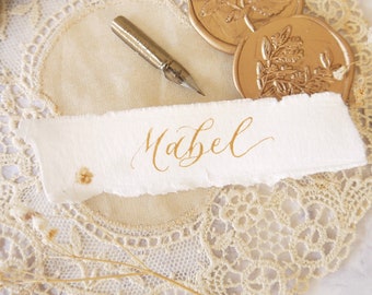 Luxury Place Cards for Weddings on Textured Paper, Calligraphy Name Card Settings, Handmade Gift Tags Torn Edges