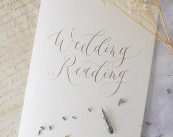 Vows Book Cover – Personalised Calligraphy Wedding Reading Booklet, A5 Handmade Vow Holder, His and Her Vows