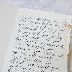 Personalisierte Hochzeitgelübde mit benutzerdefinierter Kalligraphie - A5 Zeremonie Andenken - Handgeschriebene innere Gelübde