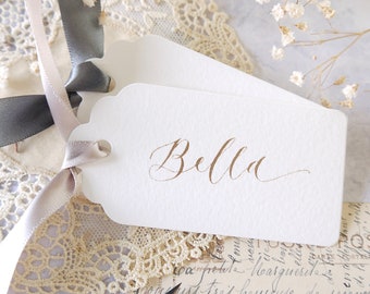 Personalised Wedding Gift Tags with Ribbon – Calligraphy Place Cards for Bridesmaids or Guests