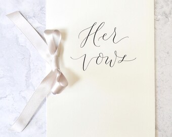 Calligraphy Vow Book Cover with Ribbon – Custom Wedding Vow Folder – A5 Ceremony Keepsake