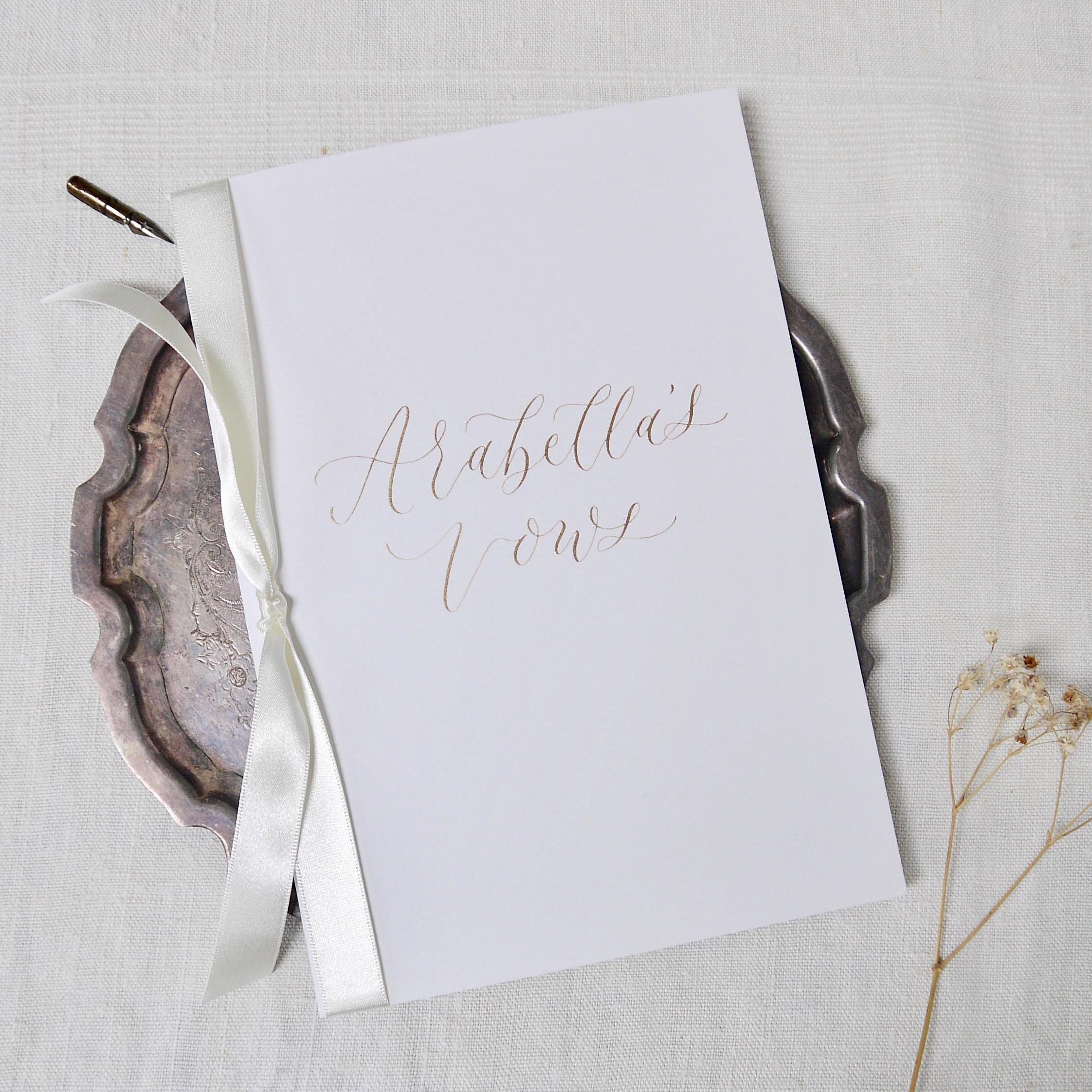 Personalised Wedding Reading Holder – A5 Calligraphy Vow Book Cover with Recycled Ribbon