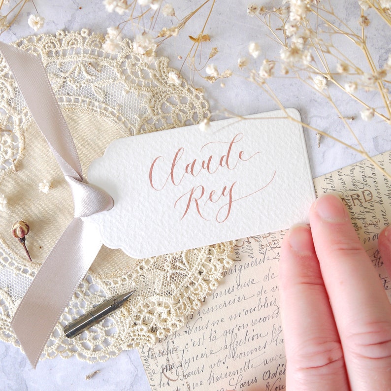 Wedding Place Setting Gift Tags With Ribbon Calligraphy Name Etsy UK