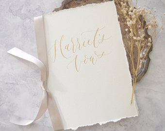 Wedding Vow Book Cover A5 – Torn Edge Calligraphy Vows Booklet, Custom Groom Speech Folder, Handwritten Ceremony Keepsake