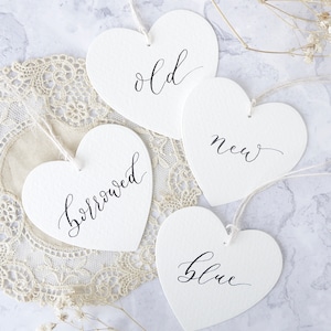 Calligraphy Heart Wedding Gift Tags – Something Old, New, Borrowed, Blue