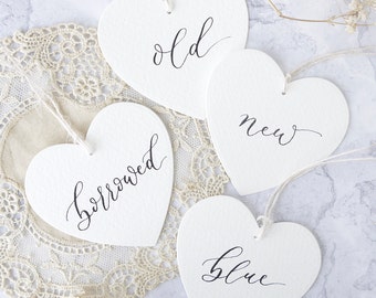 Calligraphy Heart Wedding Gift Tags – Something Old, New, Borrowed, Blue