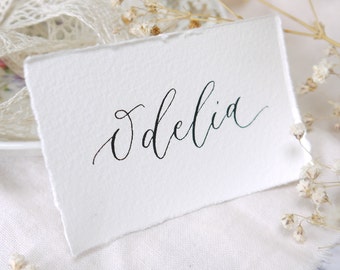 Handmade Calligraphy Wedding Place Cards: Torn Edge Name Tags