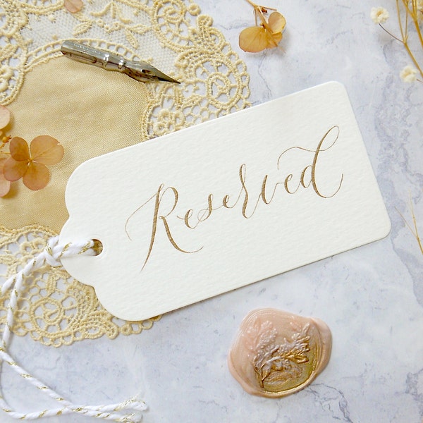 Reserved Tags for Wedding Ceremony, Small Reserved Seating Sign, Hanging Chair Tag Custom Calligraphy