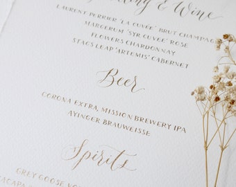Calligraphy Wedding Bar Menu Sign – Personalized Drinks, A4 or 8x10