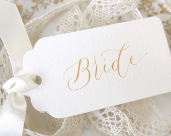 Calligraphy Gift Tags with Ribbon – Handmade Name Tags for Wedding Favours or Gifts – Luxury Place Setting Decor
