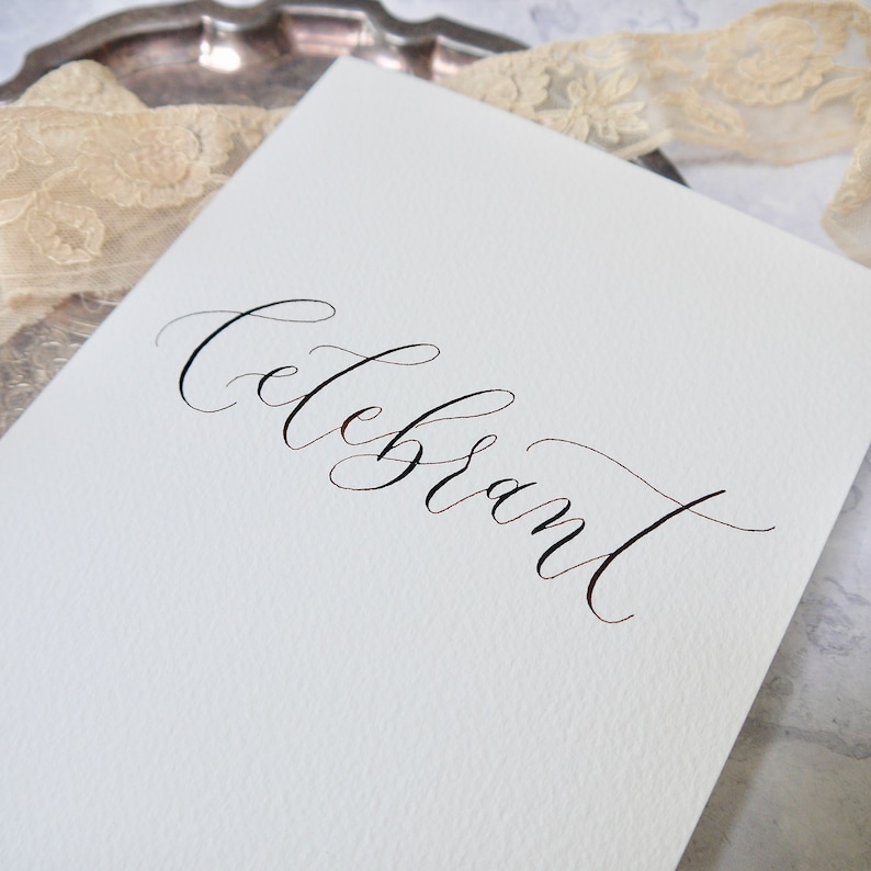 Celebrant wedding cover for wording and reading with custom calligraphy