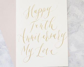 Large Personalised Card in Calligraphy A5, Handwritten Luxury Anniversary Card, Elegant Mr and Mrs Wedding Card