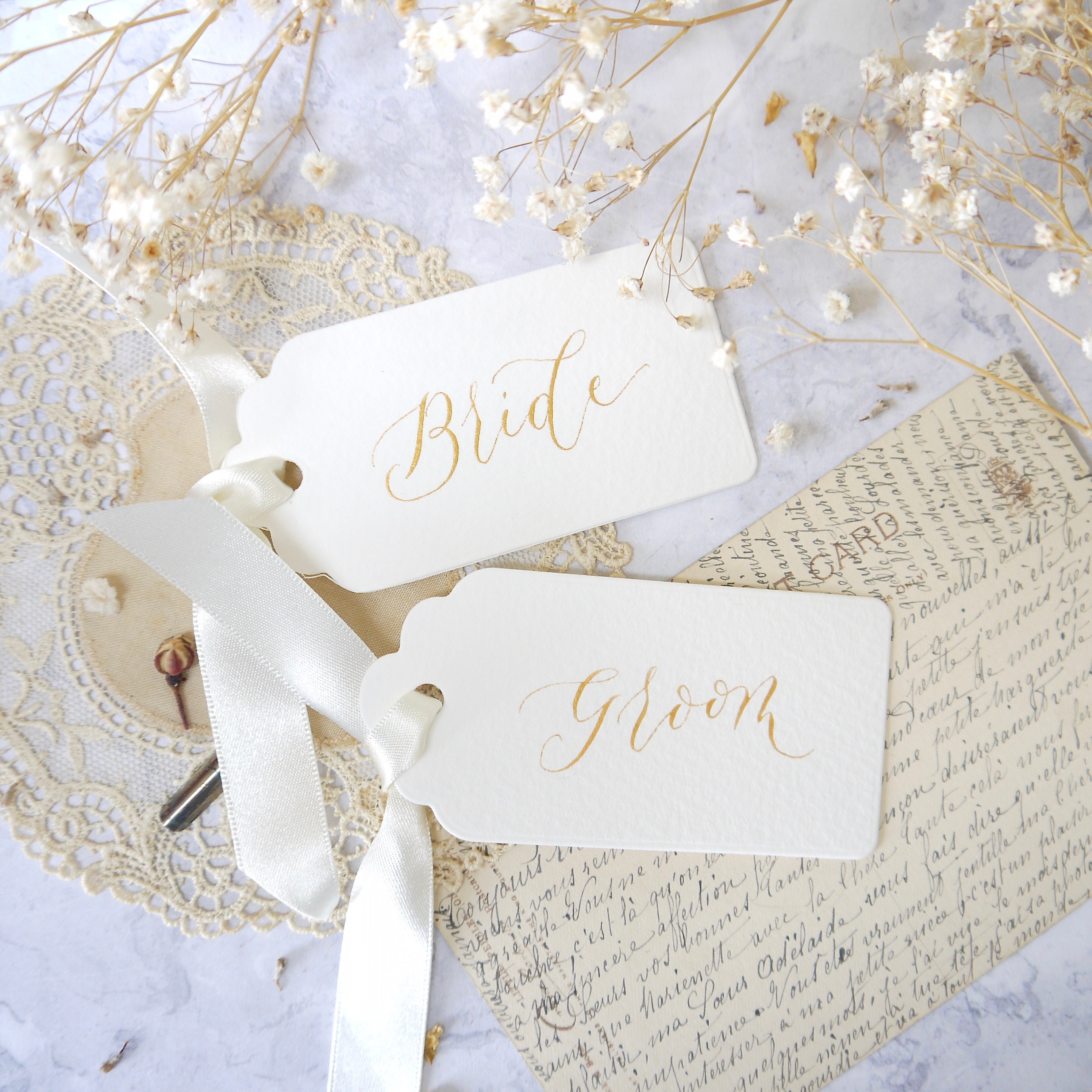 Wedding Place Setting Gift Tags With Ribbon Calligraphy Name Etsy UK