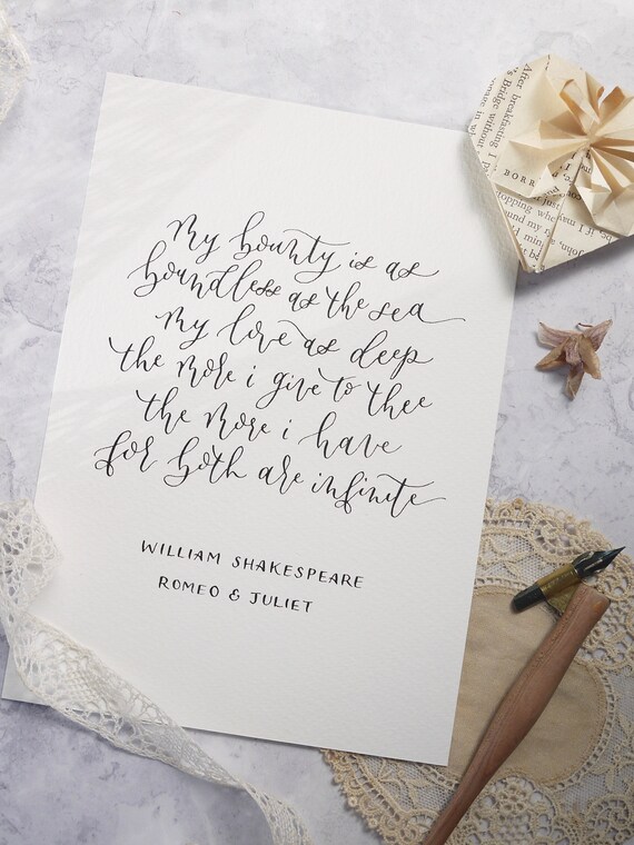 Shakespeare Calligraphy Love Quote Custom Calligraphy Wall Etsy