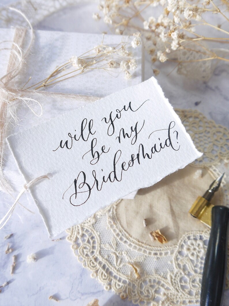 Bridesmaid Proposal Calligraphy Tags, Wedding Favour Gift Tags, Handwritten Torn Paper Labels, Party Place Cards image 1