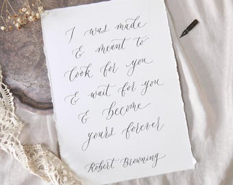 Custom A5 Calligraphy Art, Personalised Handwritten Quote, Wedding Vow Art or Poem Gift Keepsake