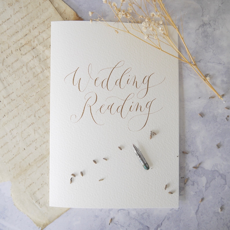 Wedding reading paper cover with personalised calligraphy lettering on the front