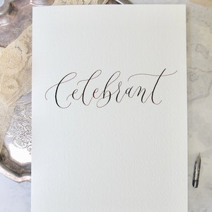 Folded A4 cover for wedding vows and readings with personalised calligraphy on the front