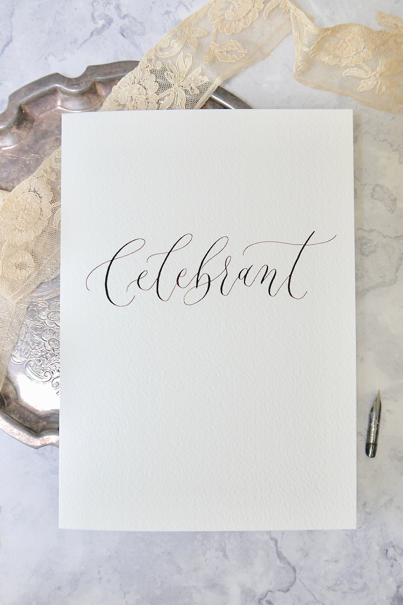 Folded A4 cover for wedding vows and readings with personalised calligraphy on the front