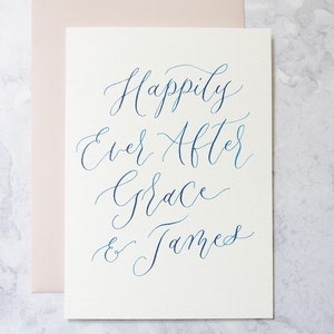 Wedding Calligraphy Card 5 x 7, Personalised Greeting Card Handmade, Custom Quote Luxury Card, Happily Ever After Card