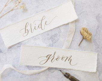 Custom Calligraphy Name Tags – Small Wedding Place Cards or Gift Tags with Torn Edges and Hand Lettering