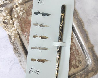 Modern Calligraphy Pen and Nib Gift Set – Includes 5 Nibs and Pen Holder – Hand Lettered Tag – Beginner or Professional Kit