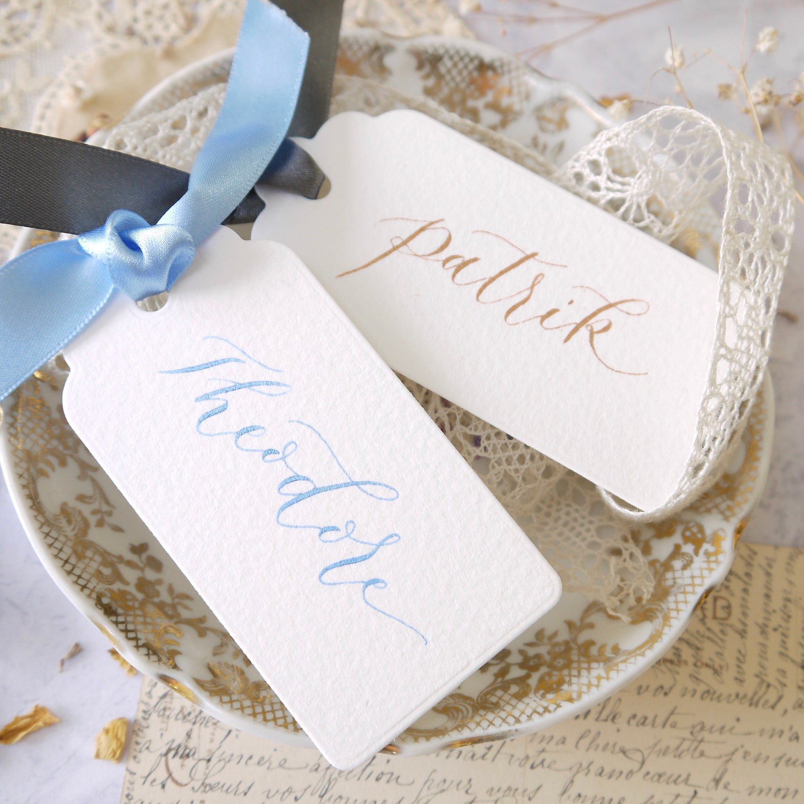 Wedding Place Setting Gift Tags With Ribbon Calligraphy Name Etsy UK