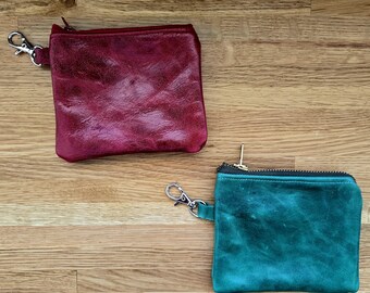 Geniune Leather Zipper Keychain Wallets