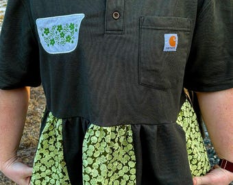 Pyrex Laisy Daisy Upcycled Carharrt Ruffle Top Size Large