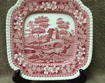 Square Salad Plate (8 3/8) from Spode's "Tower Pink" Pattern