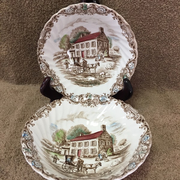 Two Coupe Soup Bowls (6 1/8) from Johnson Bros' "Heritage Hall" Pattern