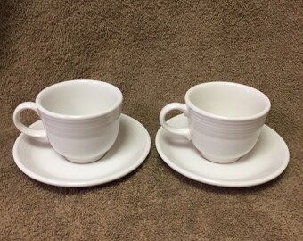 Two Flat Cups (2 3/4) and Saucers from Homer Laughlin's Contemporary "White" Pattern
